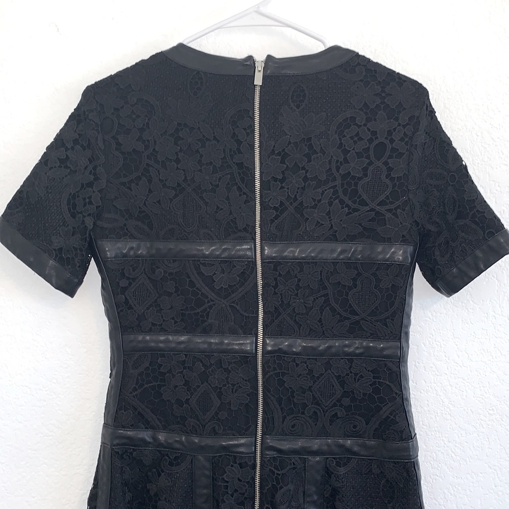THE KOOPLES BLACK LACE DRESS FAUX LEATHER TRIM FIT & FLARE DESIGNER MEDIUM - Picture 8 of 10